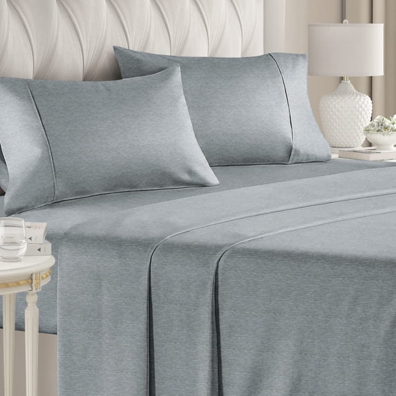 CGK Linens 4-Piece Ultra Soft & Comfy Hotel Luxury Sheet Set - California King Size Cooling Bed Sheet Fits 8"-16" Mattresses, Heathered Blue