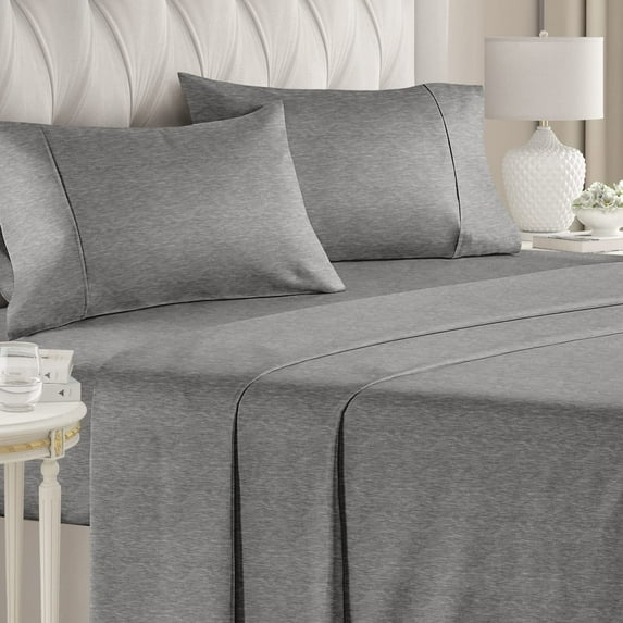 CGK Linens 4-Piece Ultra Soft & Comfy Hotel Luxury Sheet Set - California King Size Cooling Bed Sheet Fits 8"-16" Mattresses, Heathered Grey