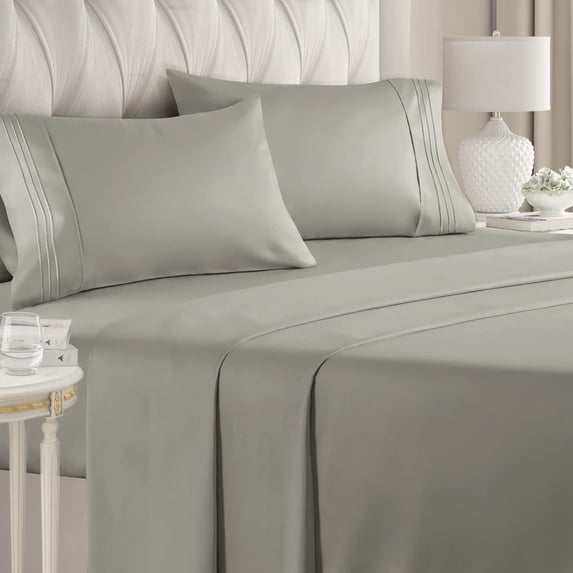 CGK Linens 4-Piece Ultra Soft & Comfy Hotel Luxury Sheet Set - California King Size Cooling Bed Sheet Fits 8"-16" Mattresses, Light Grey