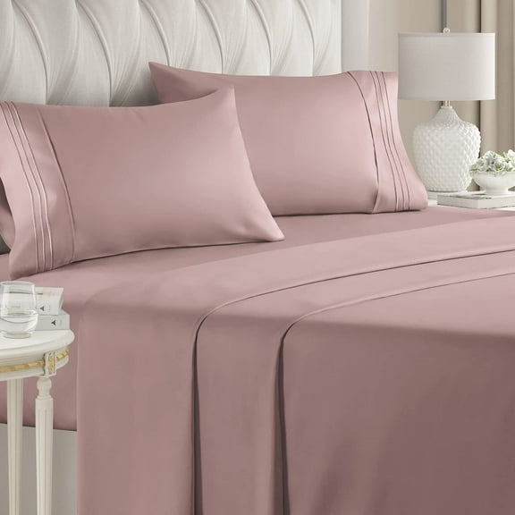 CGK Linens 4-Piece Ultra Soft & Comfy Hotel Luxury Sheet Set - California King Size Cooling Bed Sheet Fits 8"-16" Mattresses, Mauve