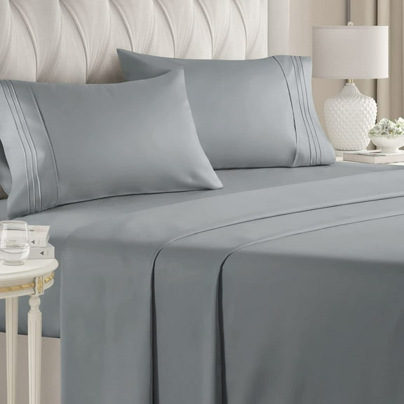 CGK Linens 4-Piece Ultra Soft & Comfy Hotel Luxury Sheet Set - California King Size Cooling Bed Sheet Fits 8"-16" Mattresses, Steel Blue