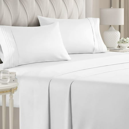 CGK Linens 4-Piece Ultra Soft & Comfy Hotel Luxury Sheet Set - California King Size Cooling Bed Sheet Fits 8"-16" Mattresses, White
