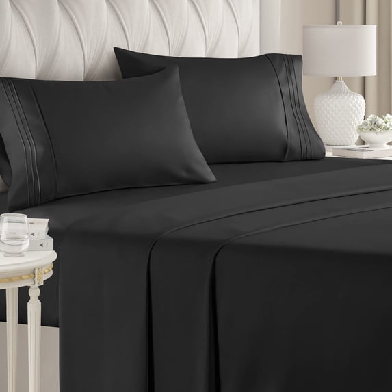 CGK Linens 4-Piece Ultra Soft & Comfy Hotel Luxury Sheet Set - Full Size Cooling Bed Sheet Fits 8"-16" Mattresses, Black