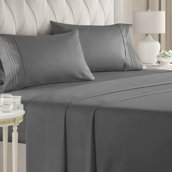 CGK Linens 4-Piece Ultra Soft & Comfy Hotel Luxury Sheet Set - Full Size Cooling Bed Sheet Fits 8"-16" Mattresses, Dark Grey