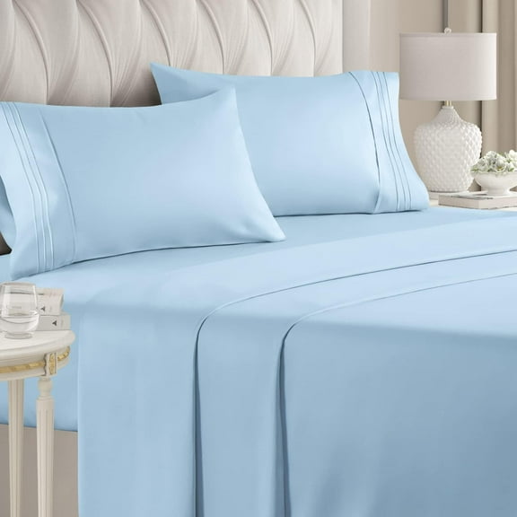 CGK Linens 4-Piece Ultra Soft & Comfy Hotel Luxury Sheet Set - Full Size Cooling Bed Sheet Fits 8"-16" Mattresses, Light Blue