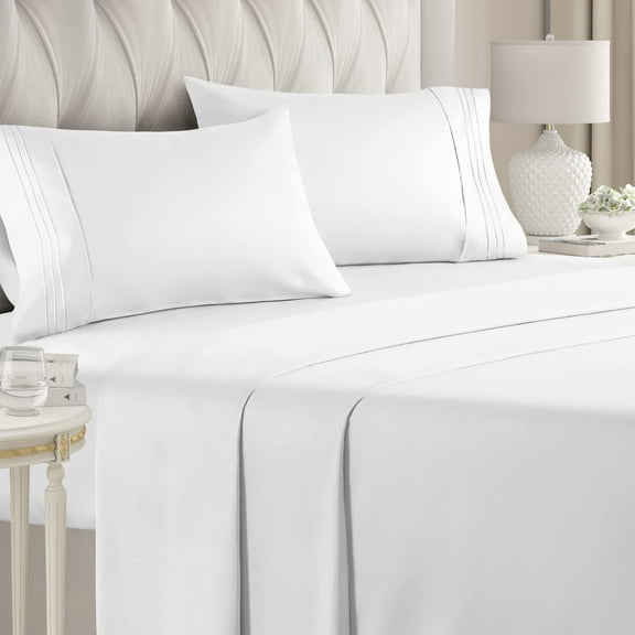 CGK Linens 4-Piece Ultra Soft & Comfy Hotel Luxury Sheet Set - Full Size Cooling Bed Sheet Fits 8"-16" Mattresses, White