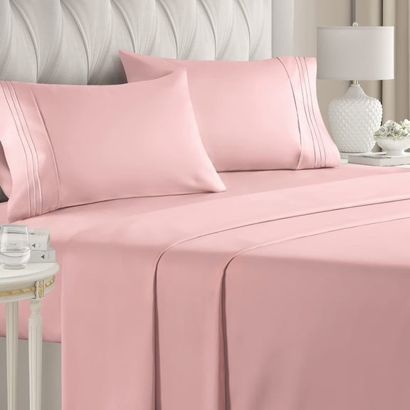 CGK Linens 4-Piece Ultra Soft & Comfy Hotel Luxury Sheet Set - King Size Cooling Bed Sheet Fits 8"-16" Mattresses, Light Pink