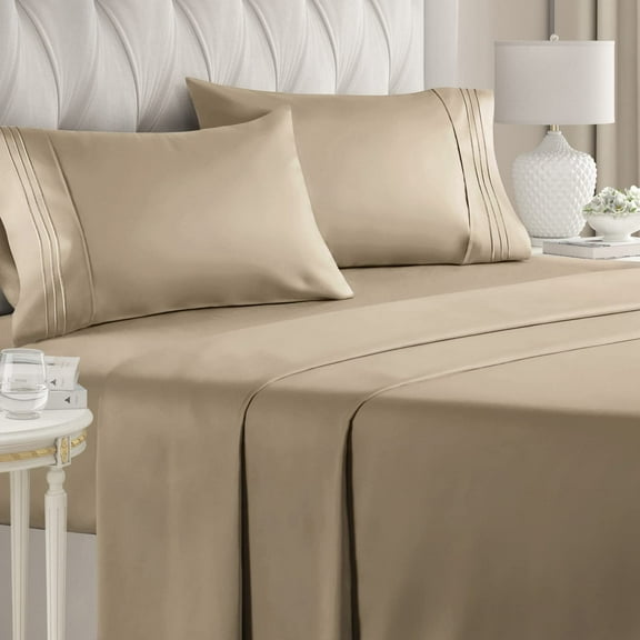 CGK Linens 4-Piece Ultra Soft & Comfy Hotel Luxury Sheet Set - King Size Cooling Bed Sheet Fits 8"-16" Mattresses, Cream