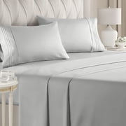 CGK Linens 4-Piece Ultra Soft & Comfy Hotel Luxury Sheet Set - King Size Cooling Bed Sheet Fits 8"-16" Mattresses, French Grey