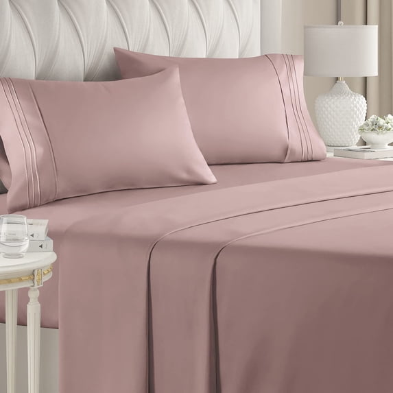CGK Linens 4-Piece Ultra Soft & Comfy Hotel Luxury Sheet Set - King Size Cooling Bed Sheet Fits 8"-16" Mattresses, Mauve