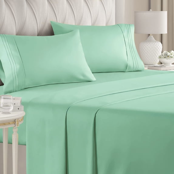 CGK Linens 4-Piece Ultra Soft & Comfy Hotel Luxury Sheet Set - King Size Cooling Bed Sheet Fits 8"-16" Mattresses, Spa Blue