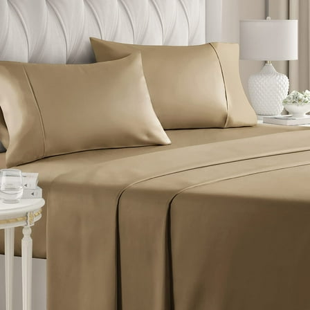 CGK Linens 4-Piece Ultra Soft & Comfy Hotel Luxury Sheet Set - Queen Size Cooling Bed Sheet Fits 8"-16" Mattresses, Beige