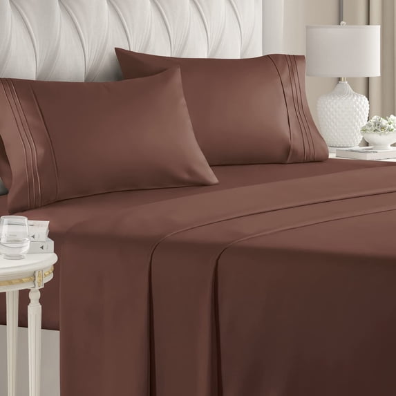 CGK Linens 4-Piece Ultra Soft & Comfy Hotel Luxury Sheet Set - Queen Size Cooling Bed Sheet Fits 8"-16" Mattresses, Brown