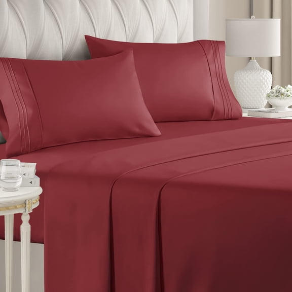 CGK Linens 4-Piece Ultra Soft & Comfy Hotel Luxury Sheet Set - Queen Size Cooling Bed Sheet Fits 8"-16" Mattresses, Burgundy