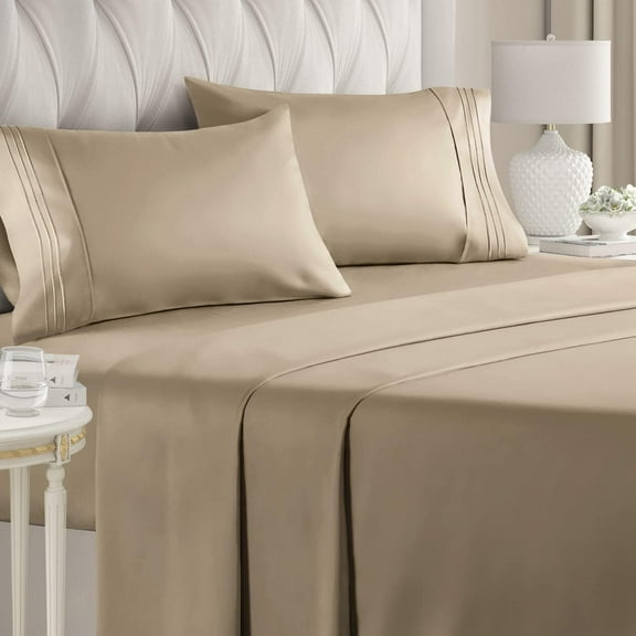 CGK Linens 4-Piece Ultra Soft & Comfy Hotel Luxury Sheet Set - Queen Size Cooling Bed Sheet Fits 8"-16" Mattresses, Cream