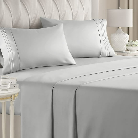 CGK Linens 4-Piece Ultra Soft & Comfy Hotel Luxury Sheet Set - Queen Size Cooling Bed Sheet Fits 8"-16" Mattresses, French Grey