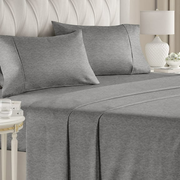 CGK Linens 4-Piece Ultra Soft & Comfy Hotel Luxury Sheet Set - Queen Size Cooling Bed Sheet Fits 8"-16" Mattresses, Heathered Grey