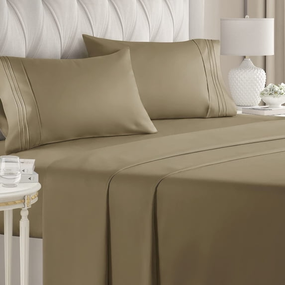 CGK Linens 4-Piece Ultra Soft & Comfy Hotel Luxury Sheet Set - Queen Size Cooling Bed Sheet Fits 8"-16" Mattresses, Khaki