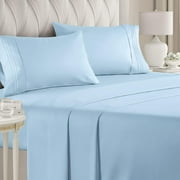 CGK Linens 4-Piece Ultra Soft & Comfy Hotel Luxury Sheet Set - Queen Size Cooling Bed Sheet Fits 8"-16" Mattresses, Light Blue