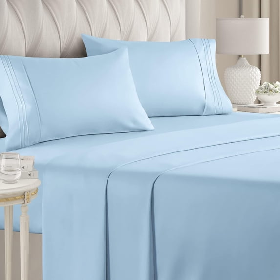 CGK Linens 4-Piece Ultra Soft & Comfy Hotel Luxury Sheet Set - Queen Size Cooling Bed Sheet Fits 8"-16" Mattresses, Light Blue