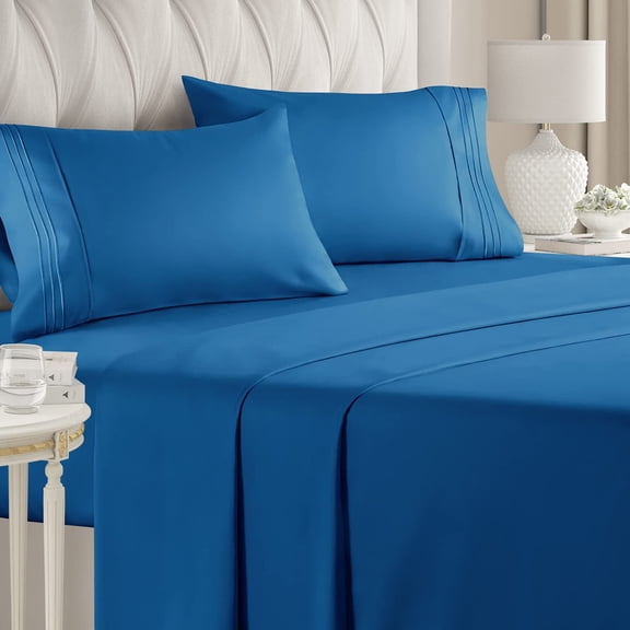CGK Linens 4-Piece Ultra Soft & Comfy Hotel Luxury Sheet Set - Queen Size Cooling Bed Sheet Fits 8"-16" Mattresses, Royal Blue