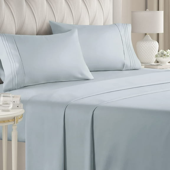 CGK Linens 4-Piece Ultra Soft & Comfy Hotel Luxury Sheet Set - Queen Size Cooling Bed Sheet Fits 8"-16" Mattresses, Sky Blue