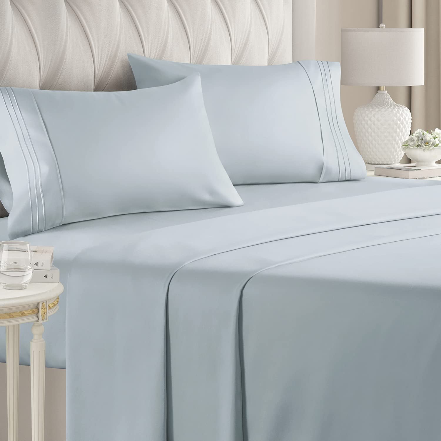 Queen Size Sky Blue Microfiber Deep Pocket Sheet Set