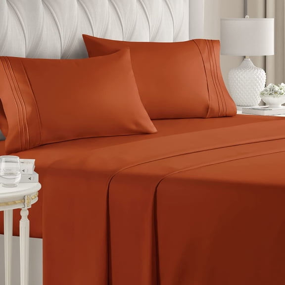 CGK Linens 4-Piece Ultra Soft & Comfy Hotel Luxury Sheet Set - Queen Size Cooling Bed Sheet Fits 8"-16" Mattresses, Terracotta