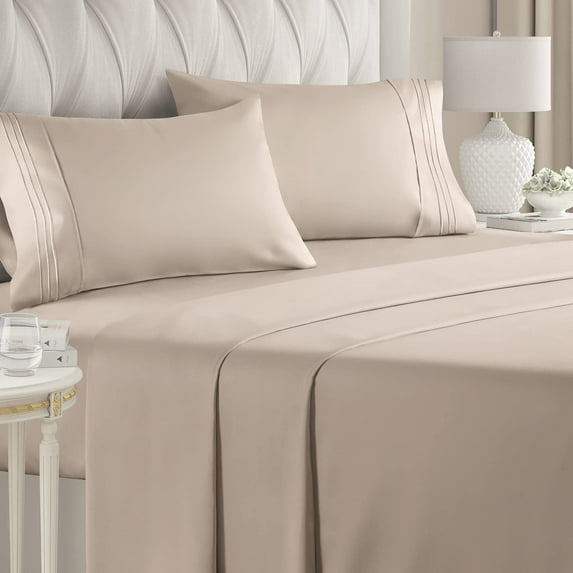 CGK Linens 4-Piece Ultra Soft & Comfy Hotel Luxury Sheet Set - Queen Size Cooling Bed Sheet Fits 8"-16" Mattresses, Wheat