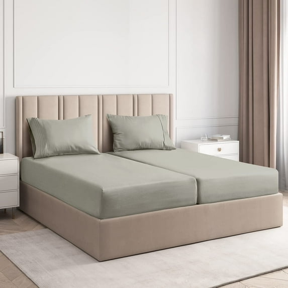 CGK Linens 5-Piece Ultra Soft & Comfy Hotel Luxury Sheet Set - Split King Size Cooling Bed Sheet Fits 8"-16" Mattresses, Light Grey