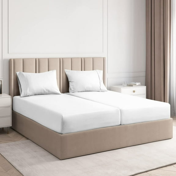 CGK Linens 5-Piece Ultra Soft & Comfy Hotel Luxury Sheet Set - Split King Size Cooling Bed Sheet Fits 8"-16" Mattresses, White
