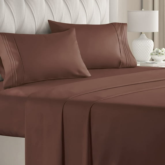 CGK Linens 4-Piece Breathable and Cooling Sheet Set With Extra Matching Pillowcases - Twin Size Bed Sheets Fits 8"-16" Mattresses, Brown