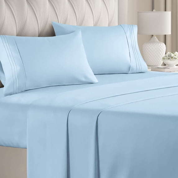 CGK Linens 4-Piece Breathable and Cooling Sheet Set With Extra Matching Pillowcases - Twin XL Size Bed Sheets Fits 8"-16" Mattresses, Light Blue