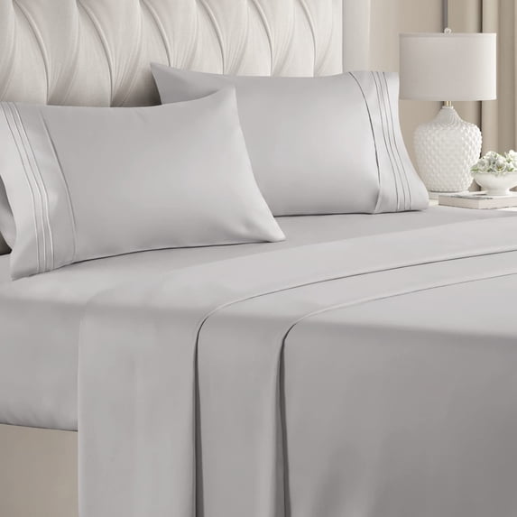 CGK Linens 4-Piece Breathable and Cooling Sheet Set With Extra Matching Pillowcases - Twin XL Size Bed Sheets Fits 8"-16" Mattresses, Light Gray
