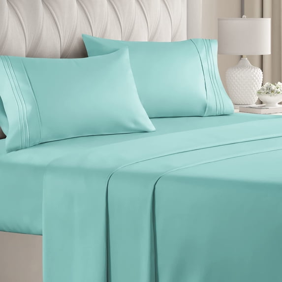 CGK Linens 4-Piece Breathable and Cooling Sheet Set With Extra Matching Pillowcases - Twin XL Size Bed Sheets Fits 8"-16" Mattresses, Spa Blue