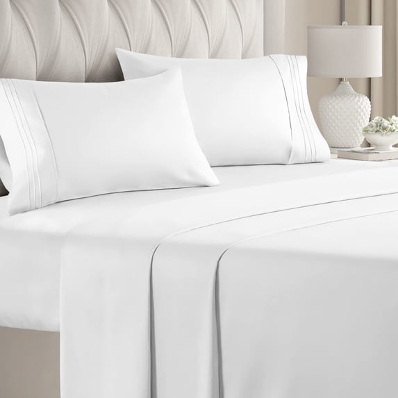 CGK Linens 4-Piece Breathable and Cooling Sheet Set With Extra Matching Pillowcases - Twin XL Size Bed Sheets Fits 8"-16" Mattresses, White