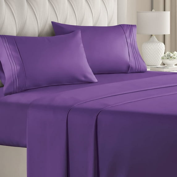 CGK Linens 4-Piece Breathable and Cooling Sheet Set With Extra Matching Pillowcases - Twin Size Bed Sheets Fits 8"-16" Mattresses, Purple