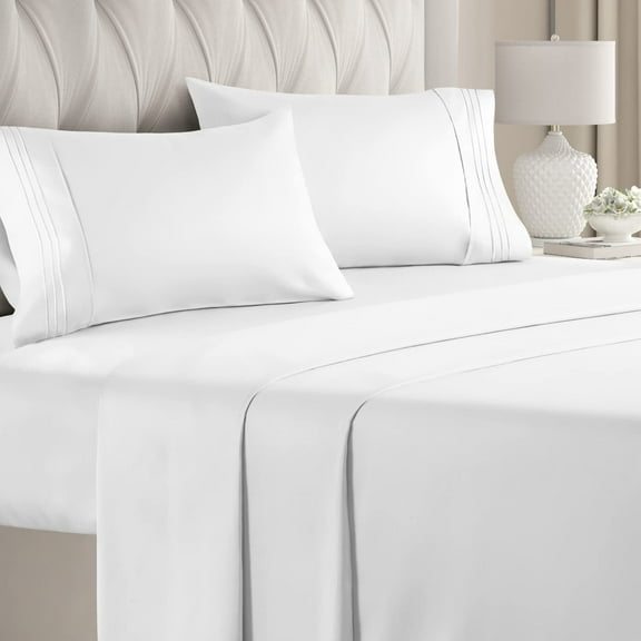 CGK Linens 4-Piece Breathable and Cooling Sheet Set With Extra Matching Pillowcases - Twin Size Bed Sheets Fits 8"-16" Mattresses, White