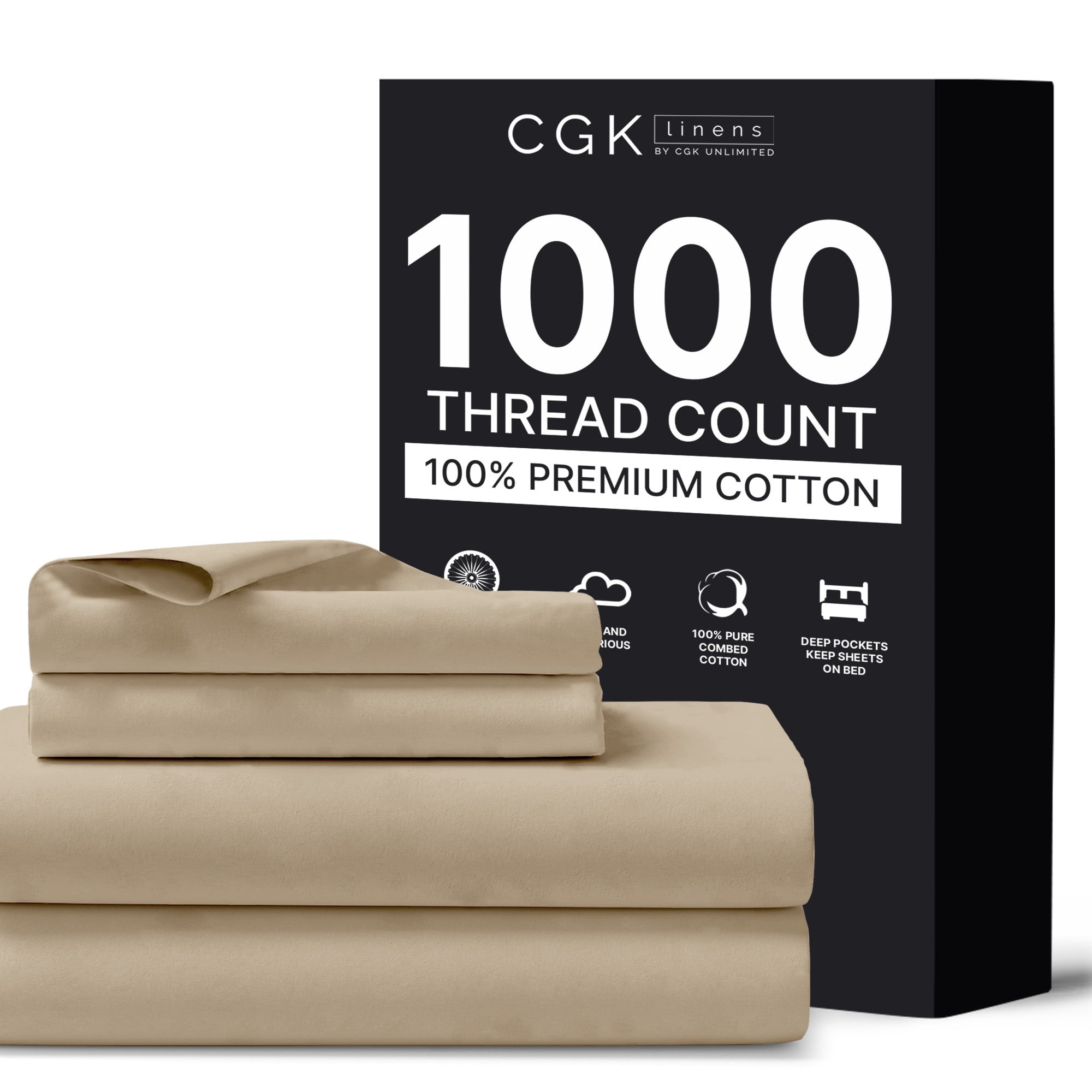 Cream Full 1000 Thread Count Organic Cotton 4-Piece Sheet Set