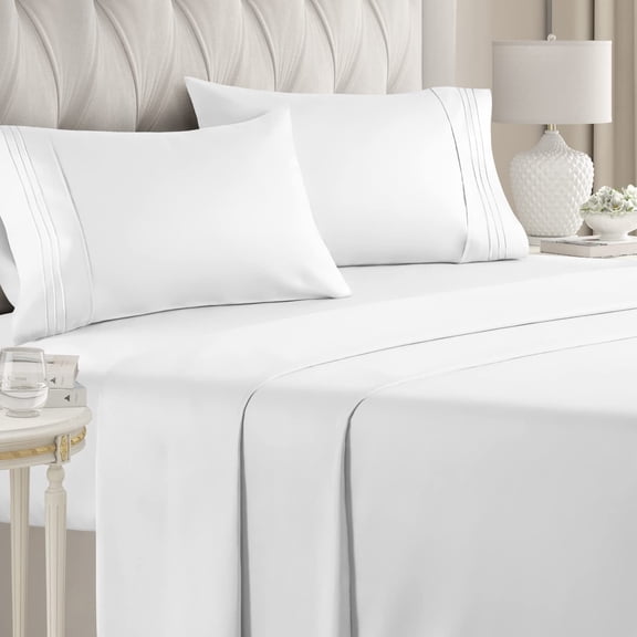 CGK Linens 4-Piece Ultra Soft & Comfy Hotel Luxury Sheet Set - Queen Size Cooling Bed Sheet Fits 8"-16" Mattresses, White