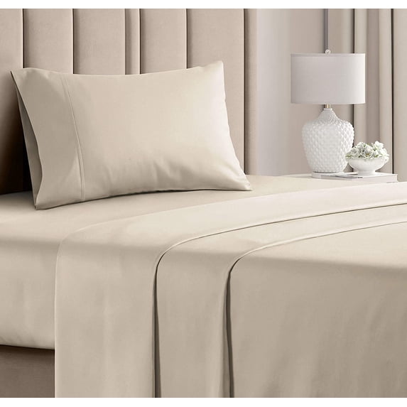CGK Linens 3-Piece 400 Thread Count Cotton Sheet Set - Twin Size 100% Cotton Sateen Bed Sheets Fits 18"-24" Mattresses, Cream