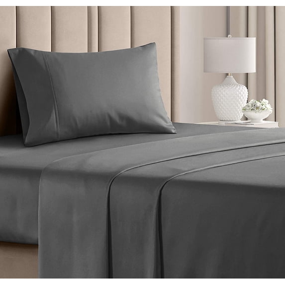 CGK Linens 3-Piece 400 Thread Count Cotton Sheet Set - Twin Size 100% Cotton Sateen Bed Sheets Fits 18"-24" Mattresses, Gray