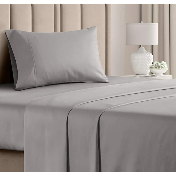 CGK Linens 3-Piece 400 Thread Count Cotton Sheet Set - Twin Size 100% Cotton Sateen Bed Sheets Fits 18"-24" Mattresses, Light Grey