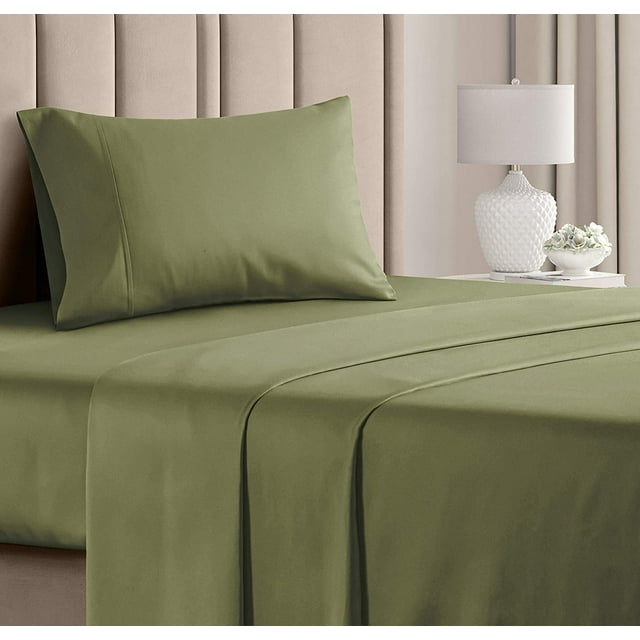 CGK Linens 3-Piece 400 Thread Count Cotton Sheet Set - Twin Size 100% Cotton Sateen Bed Sheets Fits 18"-24" Mattresses, Sage Green