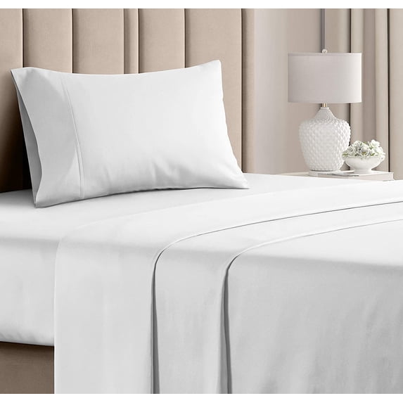CGK Linens 3-Piece 400 Thread Count Cotton Sheet Set - Twin Size 100% Cotton Sateen Bed Sheets Fits 18"-24" Mattresses, White