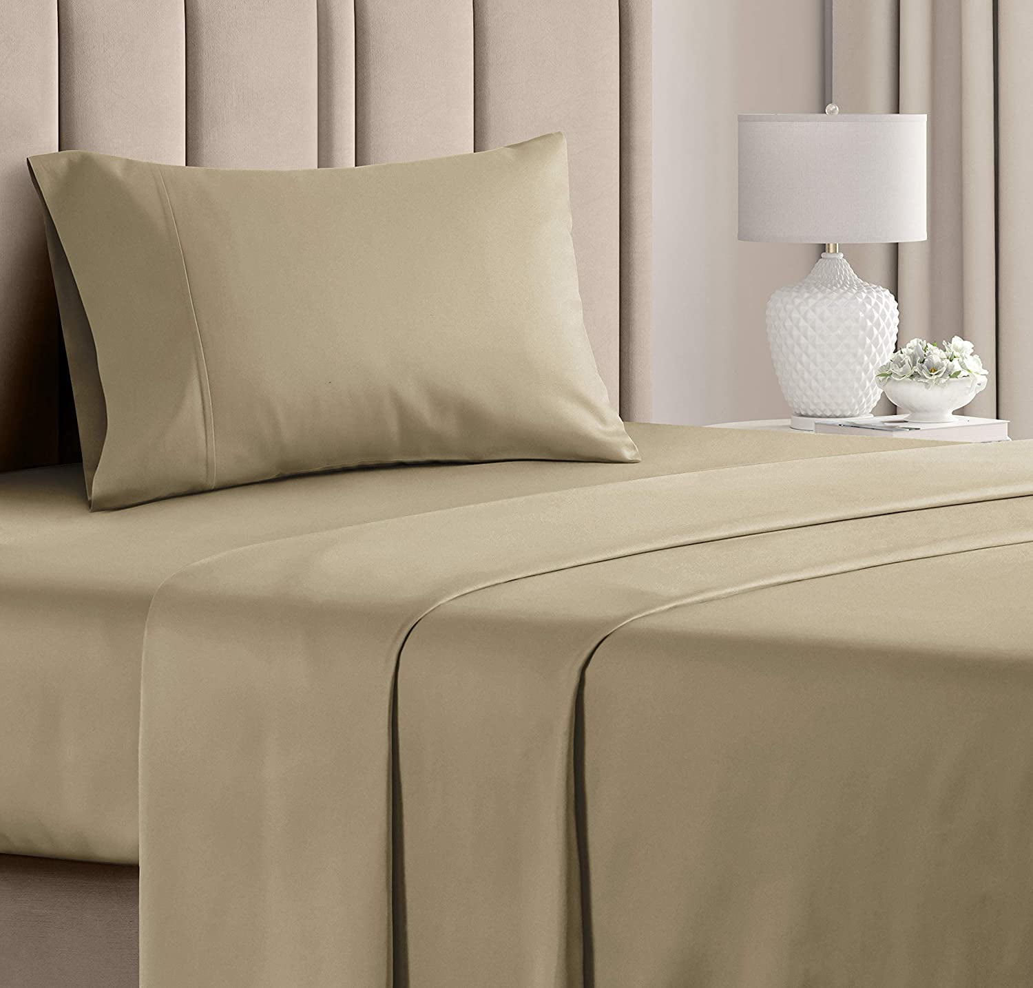 Beige Twin XL Deep Pocket Cotton Sheet Set