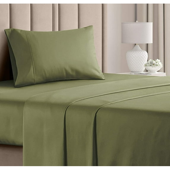 CGK Linens 3-Piece 400 Thread Count Cotton Sheet Set - Twin XL Size 100% Cotton Sateen Bed Sheets Fits 18"-24" Mattresses, Sage Green