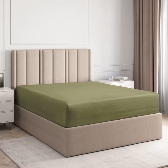 CGK Linens 400 Thread Count Single Fitted Sheet Only - Twin Size 100% Cotton Sateen Bottom Sheet, Fits Mattress Up To 16", Sage Green
