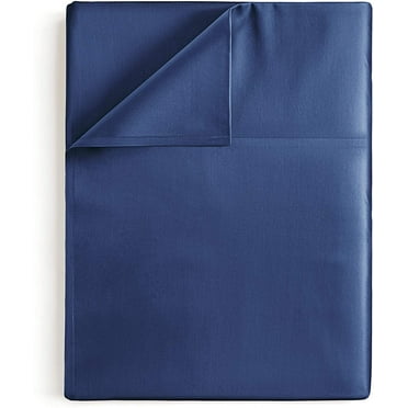 CGK Linens 400 Thread Count Single Flat Sheet Only - Full Size Soft 100% Cotton Sateen Top Sheet, Navy Blue