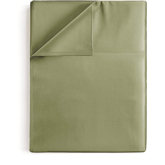 CGK Linens 400 Thread Count Single Flat Sheet Only - Full Size Soft 100% Cotton Sateen Top Sheet, Sage Green